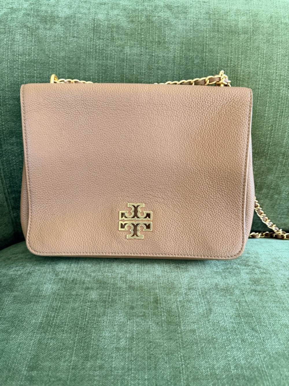 Tory Burch Pebbled Leather Crossbody in Taupe with Gold Hardware